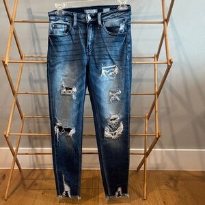 KanCan Signature Distressed Dark Blue Mid-Rise Ankle Skinny Jeans